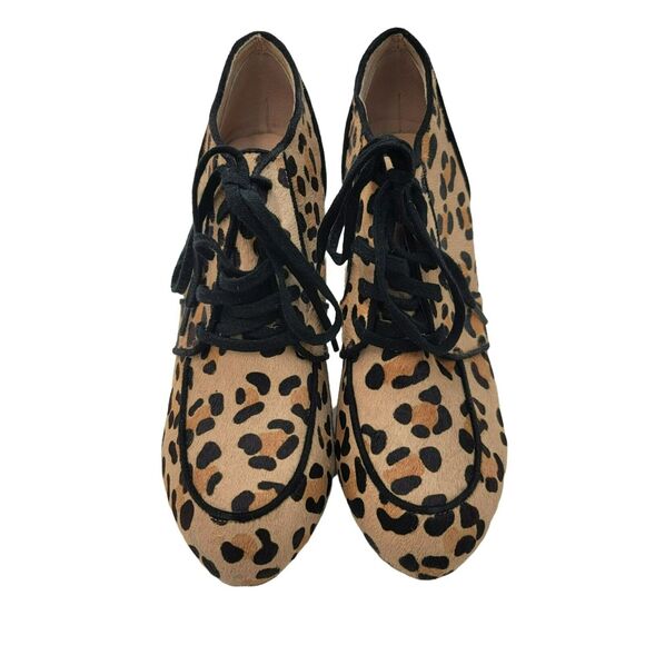 TopShop Booties Womens Size 7 Leopard New Calf Hair Boots Lace Up Animal Print - Picture 2 of 9